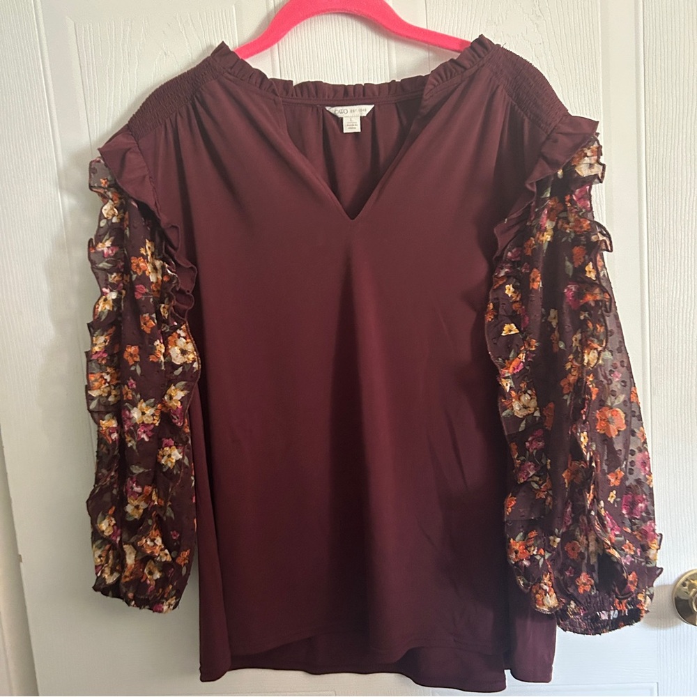 Cato Fall Floral Burgundy Top